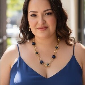 Tory Burch Gold and Indian Blue Katie Mesh Necklace